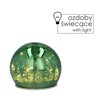 OZDOBY VÁNOČNÍ - SKLENĚNÁ KULIČKA LED ZELENÁ 10 CM *1280