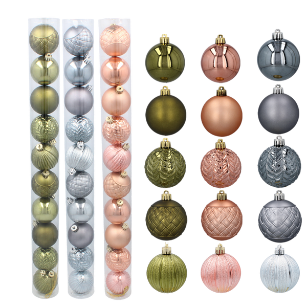 SET OF 10 BAUBLES 6 CM OLIVE/COPPER/GRAPHITE