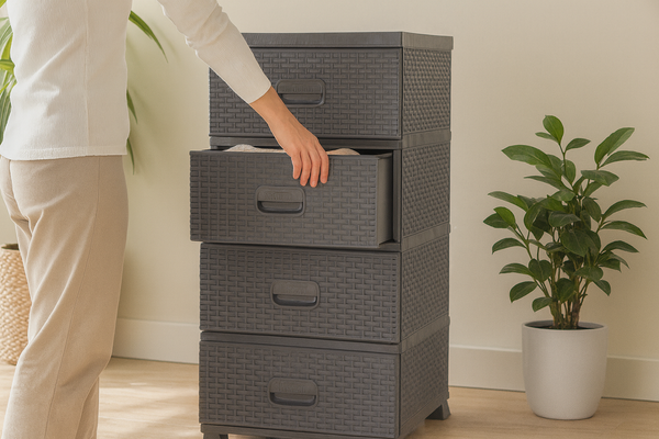 COMODĂ PLASTICĂ CU 4 WAZE GRI 38 x 45 x 90 cm RATTAN *9450