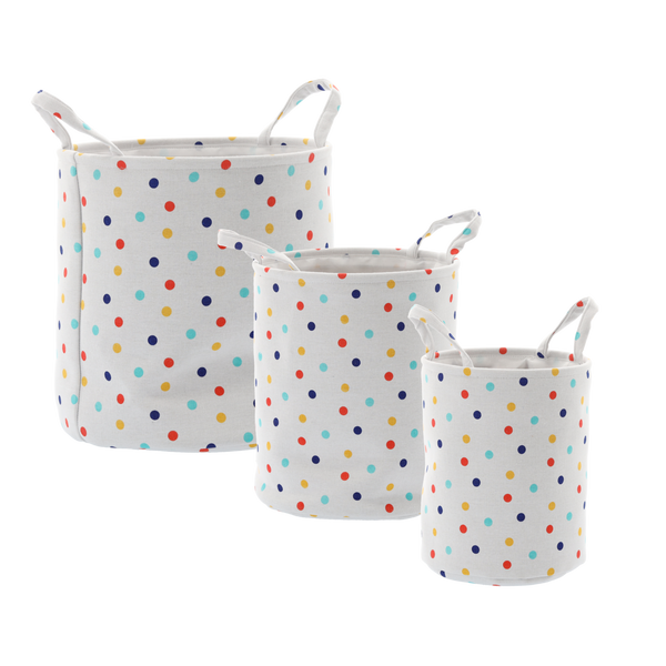 ZESTAW 3 OKRĄGŁYCH KOSZY NA PRANIE/ZABAWKI KROPKI