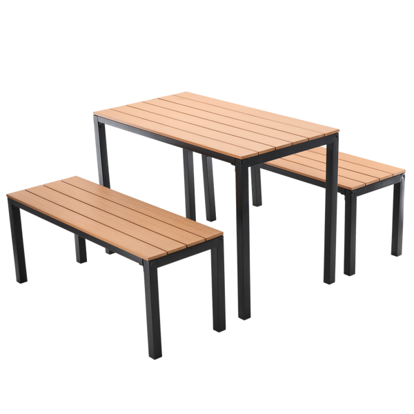 GARDEN FURNITURE SET TABLE 110 X 58.5 X 75.5 CM + 2 BENCHES 110 X 39 X 45 CM BROWN