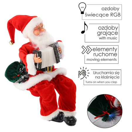 MIKOŁAJ Z AKORDEONEM - GRAJĄCY LED 40,5 CM *6529