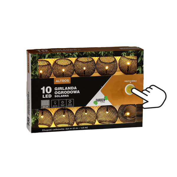 GIRLANDA SOLARĂ PENTRU GRĂDINĂ LUNGIME 2 + 1,8 M ALTROS 10 LED ALB CĂLDUROS *3651