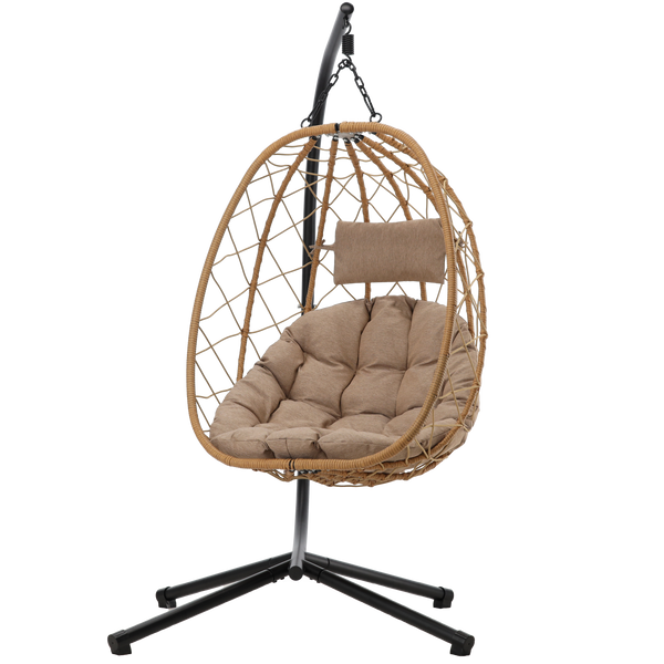 FOTEL WISZĄCY SKŁADANY BEŻOWY, PODUSZKA - BEŻOWA, RAMA - CZARNA *9100