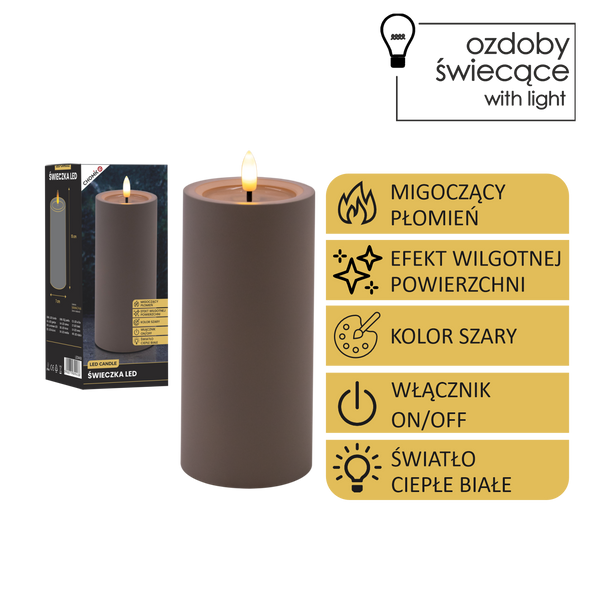 LED CANDLE GREY 7 X 15 CM