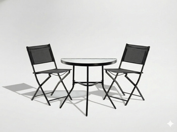 BALCONY FURNITURE SET - HALF TABLE + 2 FOLDING CHAIRS - BLACK *7132