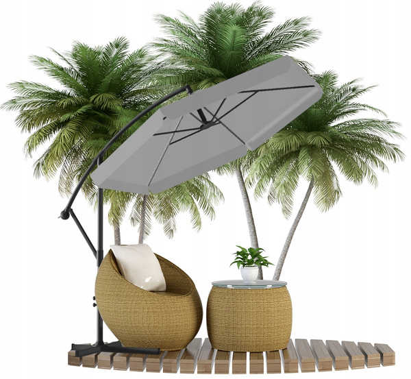 PARASOL OGRODOWY 3 M SZARY "BANANA" Z POKROWCEM *5316