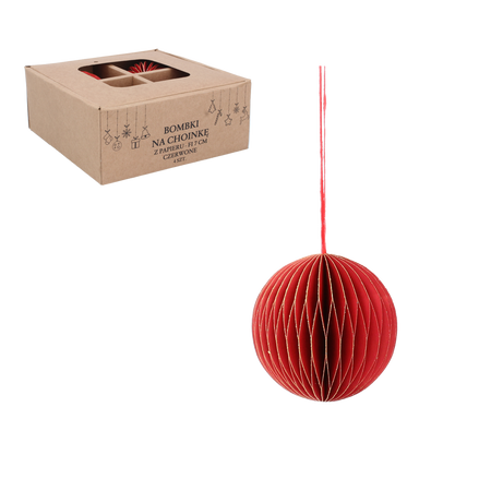 SADA 4 OZDOB NA VIANOČNÝ STROM Z PAPÍRU FI 7 CM ČERVENÉ bal=6ks *2020