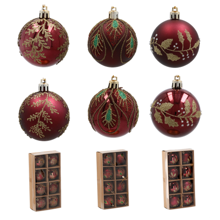 SET OF 8 CHRISTMAS BAUBLES RED 6 CM