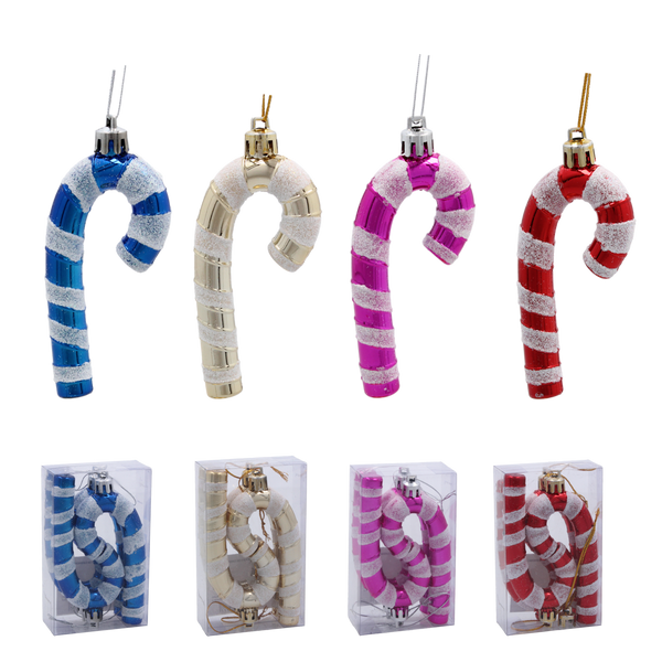 SET DE 4 DECORAȚIUNI PENTRU BRAD DE 9 CM BÂTA CU ZAHĂR *4777