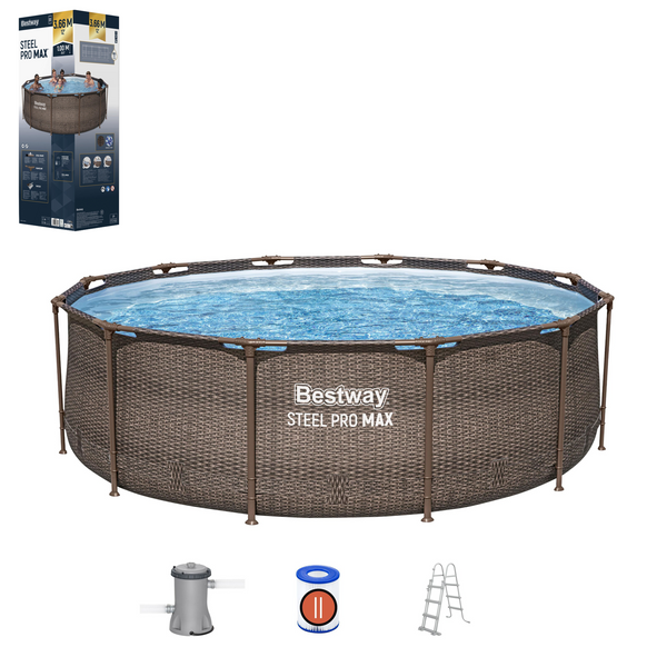 PISCINA RATTAN ÎN AER 3,66 X 1 M (PISCINĂ, POMPĂ DE FILTRARE, SCARA)