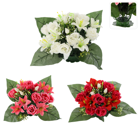 UMĚLÁ KYTICE RŮŽÍ A LILIÍ 25 x 27 x 27 CM MIX ODBRAVENÍ 12 ks *2959