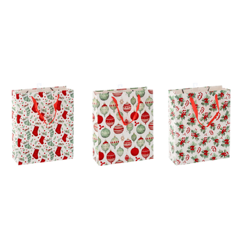 CHRISTMAS GIFT BAG "CHRISTMAS SYMBOLS" 18 x 24 x 8 CM MIX DESIGNS