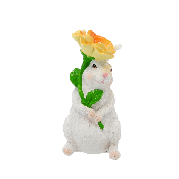 FIGURINĂ DECORATIVĂ - IEPURAȘ CU FLOAREA 7 x 8 x 14,7 CM MIX 2 CULORI pachet=4 buc *8227