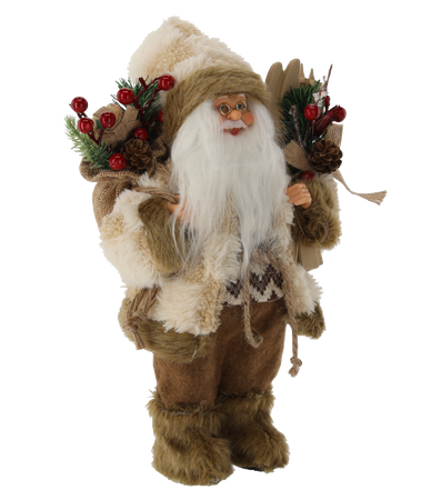 MIKOŁAJ BEŽOVÝ STOJACI S LYŽAMI 30 CM *8707