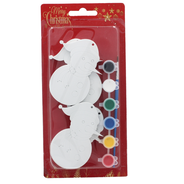 SET OF 6 CHRISTMAS DECORATIONS DIY + 6 PAINTS AND BRUSH ASSORTED 6 DESIGNS