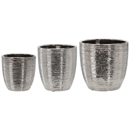 Set of 3 Ceramic Pot Covers 20, 25, 30 cm - Silver