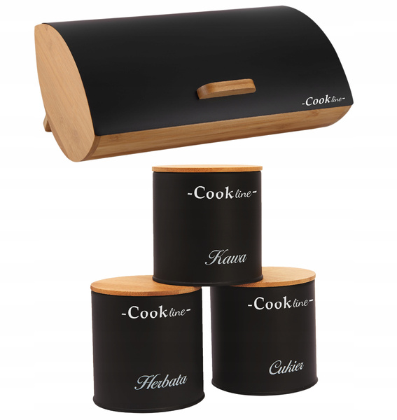 CHLEBAK ORTICA - BAMBUSOWY Z POKRYWĄ METALOWĄ 36,5x25x13 CM CZARNY MAT + 3 POJEMNIKI 11,5x11,5x12 CM *4935