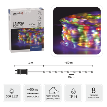 LED MICROW LED NA CIEVKU 500L MULTIKOLOR, DĹ. 3 + 50 M *0139