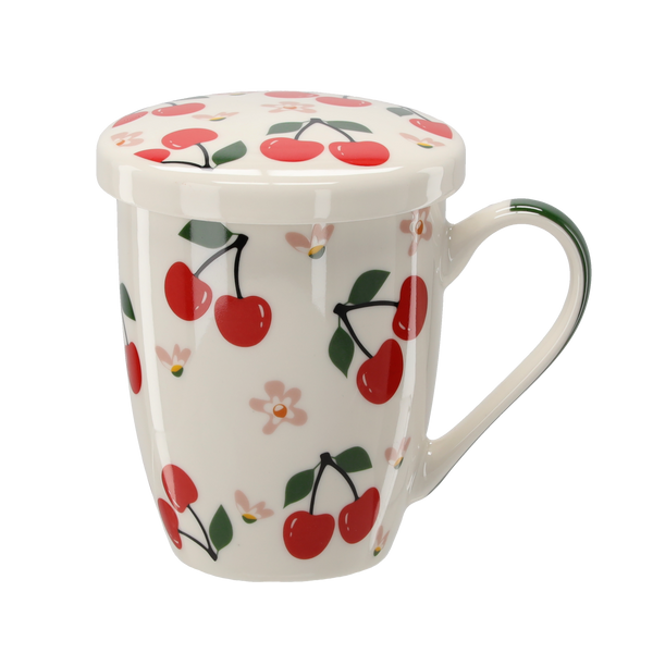 KUBEK PORCELANOWY Z ZAPARZACZEM I POKRYWKĄ 340 ML MIX OWOCOWYCH WZORÓW *1896