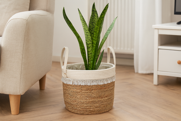 VYPLETENÝ KOŠ 37 x 31 x 32/44 CM Z MOŘSKÉ TRÁVY S třásněmi *9227