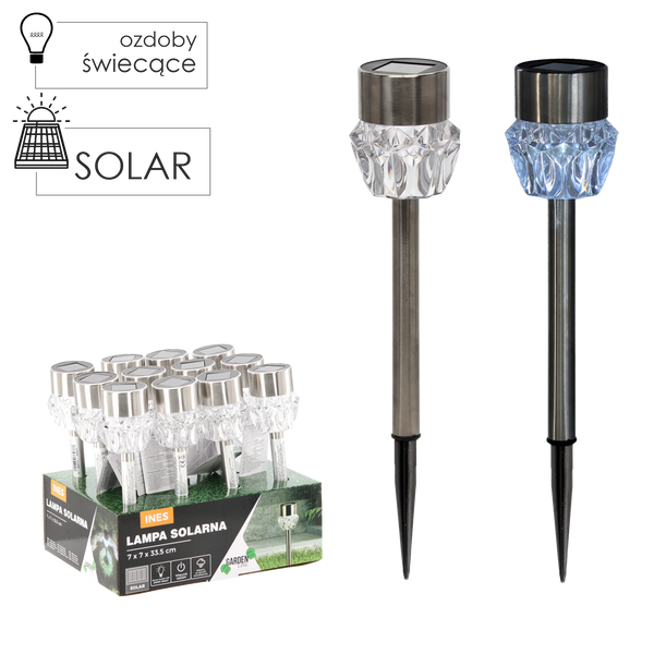 SOLÁRNA LAMPA INES 7 x 7 x 33,5 CM STRIEBORNÁ ZIMNÁ BIELA disp=12ks *4337