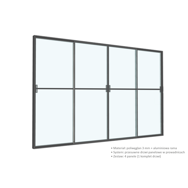 DRZWI PRZESUWNE POLIWĘGLANOWE DO PERGOLI ALUMINIOWEJ SZARE 4 M