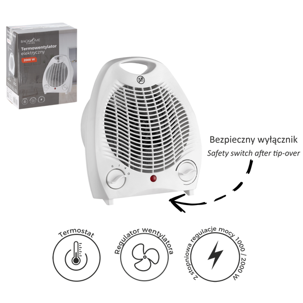 ELEKTRICKÝ TERMOVENTILÁTOR / RÝCHLOTERMÁL S BEZPEČNOSTNÝM VYPNIČOM BIELY 2000W
