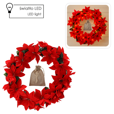 CHRISTMAS WREATH POINSETTIA 40 CM LED