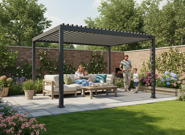 PERGOLA OGRODOWA ALUMINIOWA SZARA LED 3 x 4 x 2,5 M