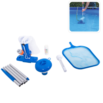 KIT DE CURĂȚARE PENTRU BAZIN MARE (DISTRIBUITOR, TERMOMETRU, TESTER PH, ASPIRATOR, PLASĂ, BÂTĂ) *2937