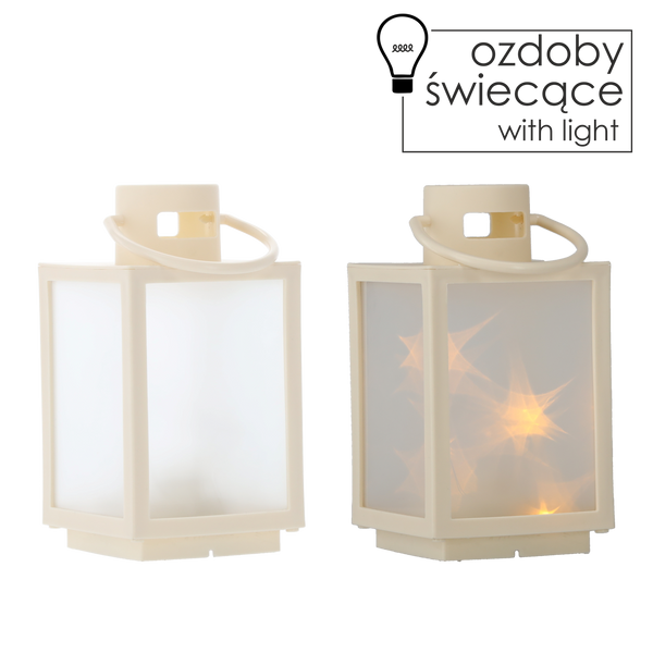 VÁNOČNÍ LAMPION 11 x 11 x 20,5 CM S LED VKLÁDAČKOU S 3D EFEKTEM BÍLÝ *2546