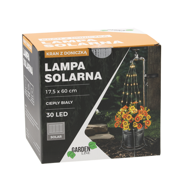 SOLÁRNE SVETLO 17,5 x 60 CM KOHÚT S KONTÁNEROM 30 LED TEPLÁ BIELA *6186