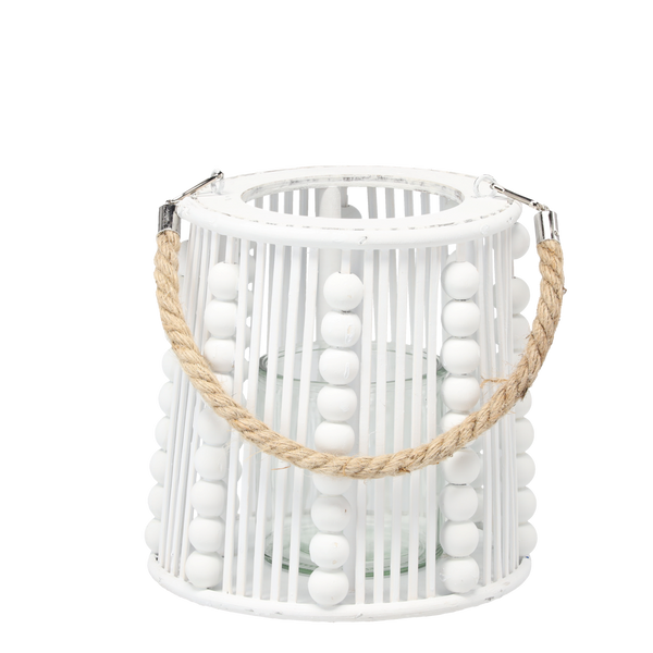 LAMPION Z KORALIKAMI 20 x 19 CM BIAŁY *1272