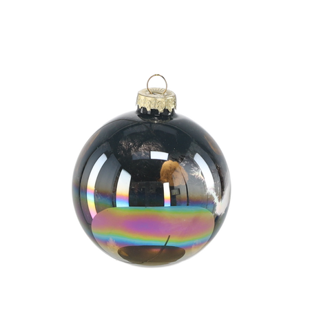 SET OF 4 GLASS BAUBLES 8 CM WITH OIL EFFECT