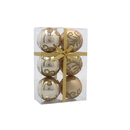 SET OF 6 CHRISTMAS BAUBLES GOLD 7 CM