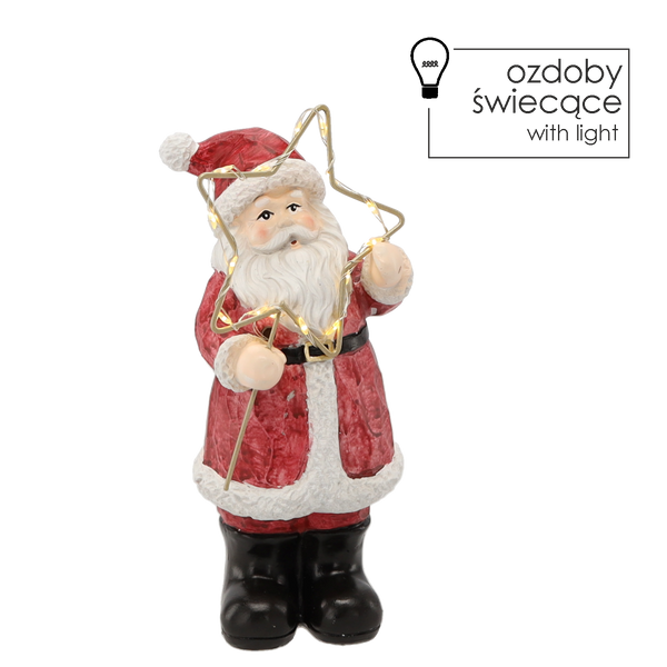 FIGURKA BOŻONAR. - STOJĄCY MIKOŁAJ Z GWIAZDĄ LED 12 x 10 x 23 CM opak=4 szt *5364
