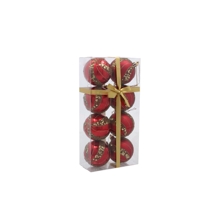 SET OF 8 CHRISTMAS BAUBLES RED 6 CM