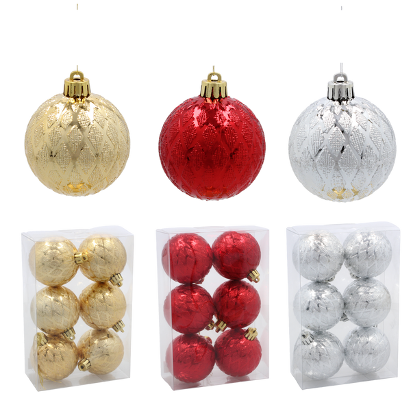 KPL. 6 BOMBEK 6 CM RED / GOLD / SILVER *3832