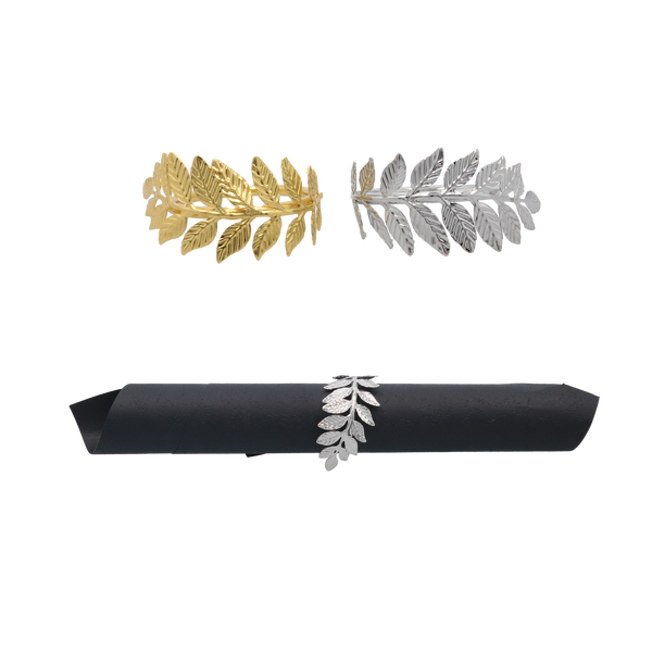 SET OF 4 NAPKIN RINGS - LEAF GOLD/SILVER