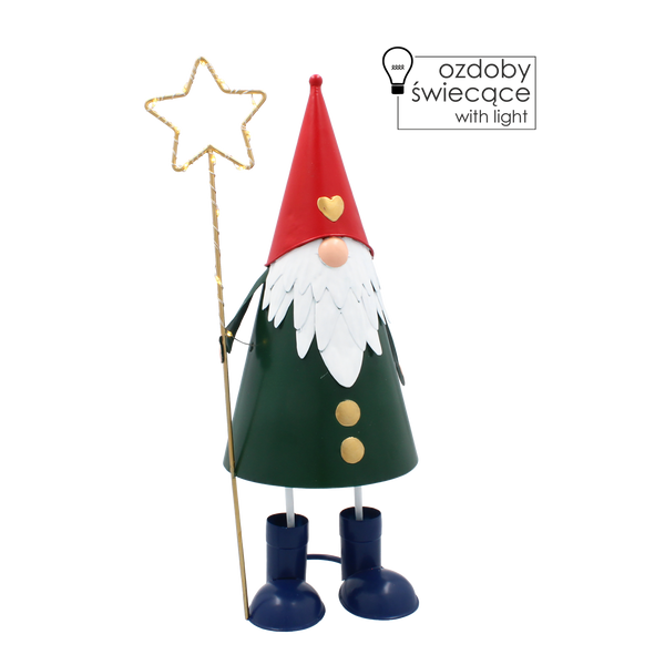 CHRISTMAS DECORATION - METAL GNOME WITH STAR LED 13 x 13 x 37 CM