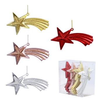 SET 4 DECORAȚIUNI PENTRU BRAD - STEA 11 CM MIX DE CULORI *2532