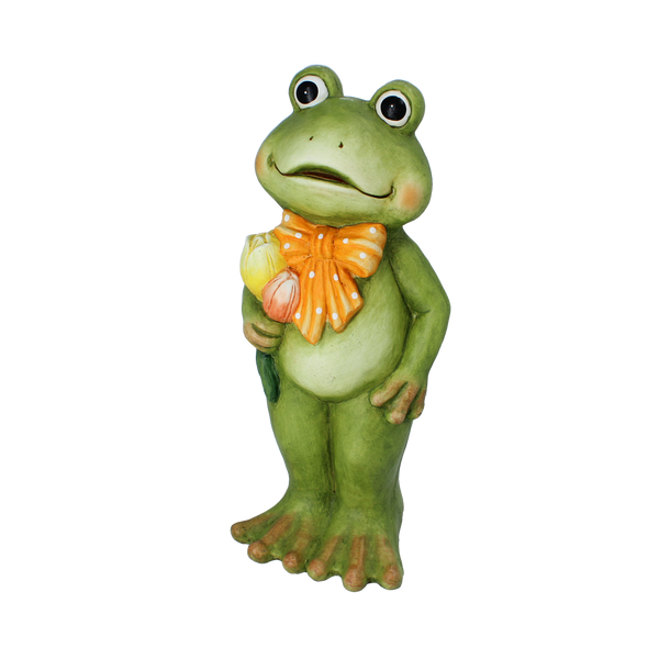 GARDEN FIGURINE – STANDING FROG WITH TULIPS 19,5 X 17,5 X 45,5 CM
