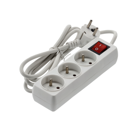 EXTENSION CORD POWER STRIP WITH SWITCH 3 SOCKETS 1.5M WHITE