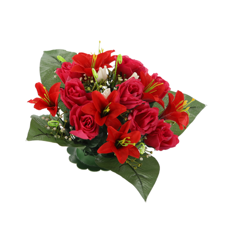 ARTIFICIAL BOUQUET OF FLOWERS ROSES AND LILES ASSORTED COLOURS
