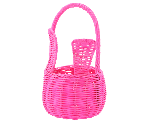 COS RATTAN 16 x 12/28 CM CU MÂNER ȘI UȘI - GALBEN / PORTOCALIU / ROZ / ALB *6102