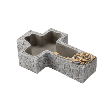 DONICZKA CMENTARNA CEMENTOWA - KRZYŻ SZARO - ZŁOTA 28 X 18 X 7,5 CM *8899