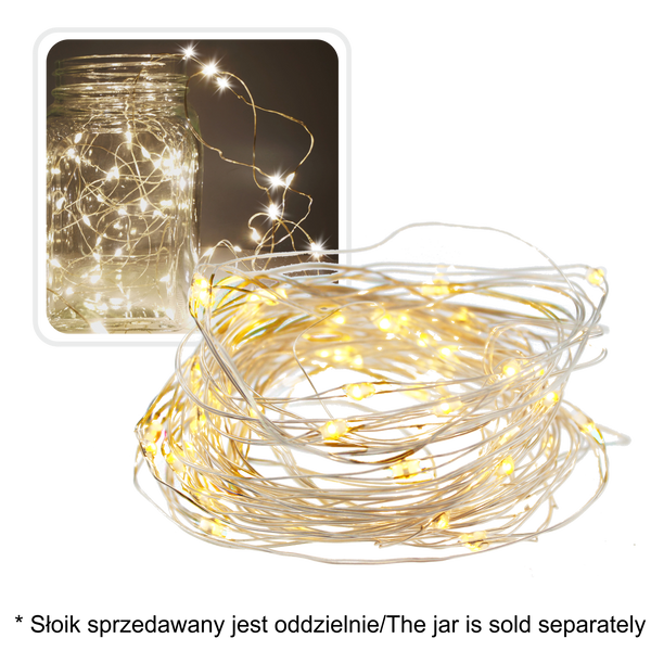 ŁAŃCUCH ŚWIETLNY DRUT DEKORACYJNY NA BATERIE Z 60 LAMPKAMI LED opak=20szt *2650