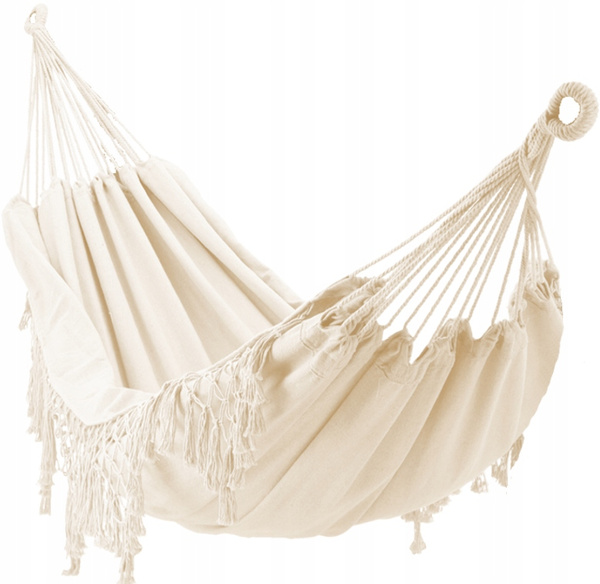 HAMAK Z FRĘDZLAMI BOHO 200 x 150 CM BEŻOWY/SZARY