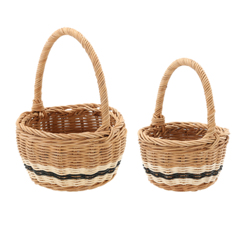 ZESTAW 2 KOSZYKÓW RATTANOWYCH Z UCHWYTEM – NATURALNY Z BIAŁYM I CZARNYM